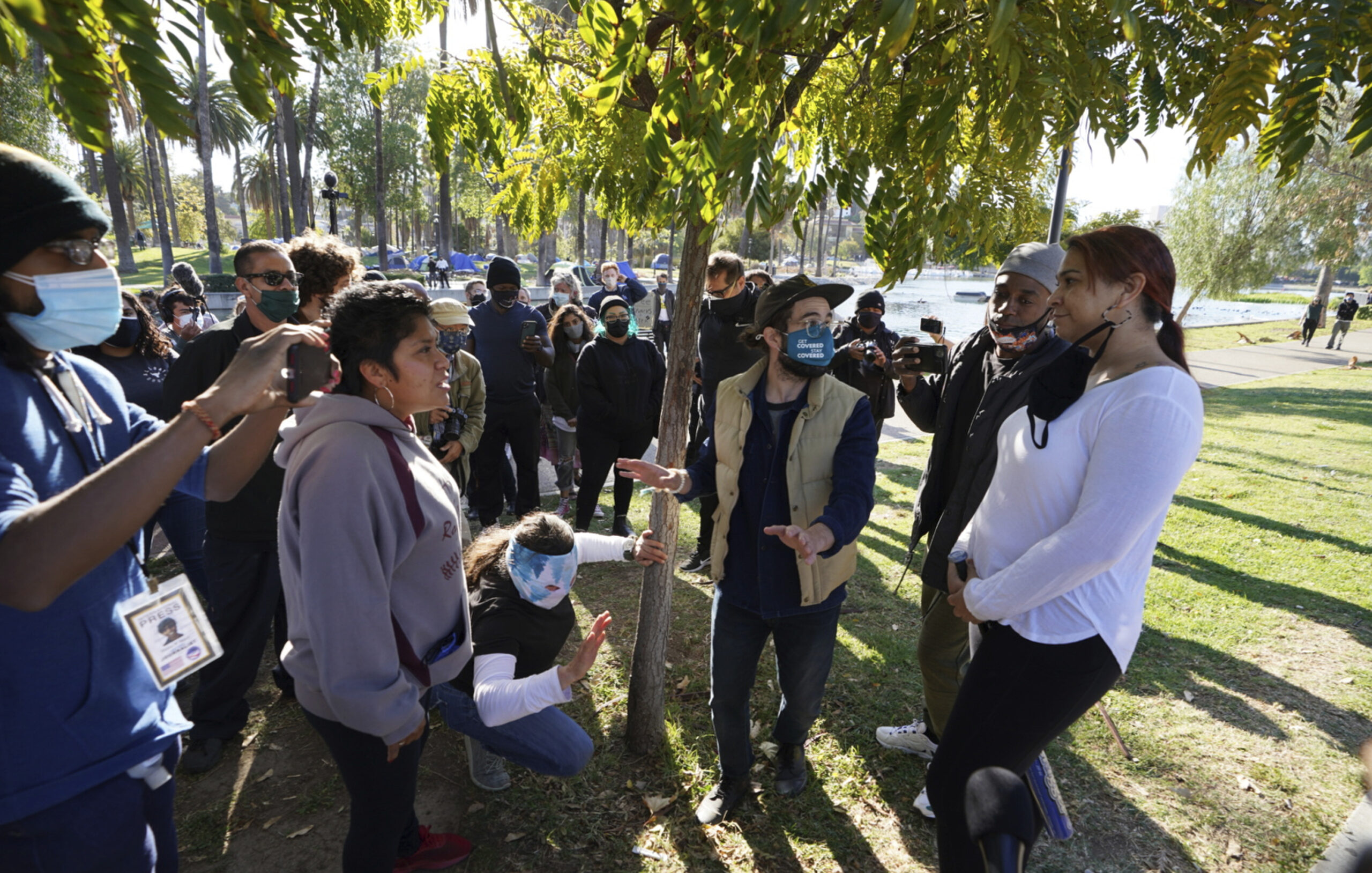 Hundreds protest as Los Angeles prepares to clear homeless from park