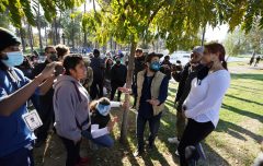 Hundreds protest as Los Angeles prepares to clear homeless from park