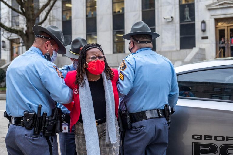 Georgia Democrat arrested after protesting election reform bill