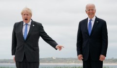 Boris Johnson laments G-7 ‘media circus’ as grinning Biden looks on
