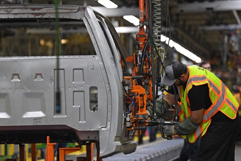 A Lordstown Motors employee works on assembling the cab of an Endurance during a media tour to the Lordstown Motors complex, Tuesday, June 22, 2021 in Lordstown, Ohio.