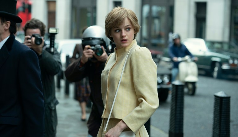 This image released by Netflix shows Emma Corrin in a scene from 