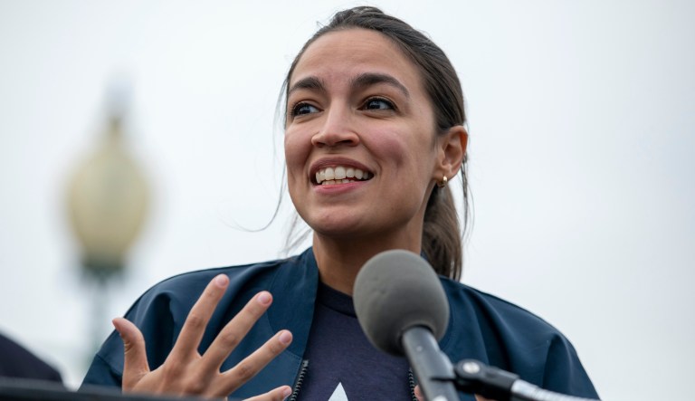 Rep. AlexandriaÂ Ocasio-Cortez, D-N.Y., speaks to reporters after it was announced that the Biden administration will enact a targeted nationwide eviction moratorium outside of Capitol Hill in Washington on Tuesday, August 3, 2021.