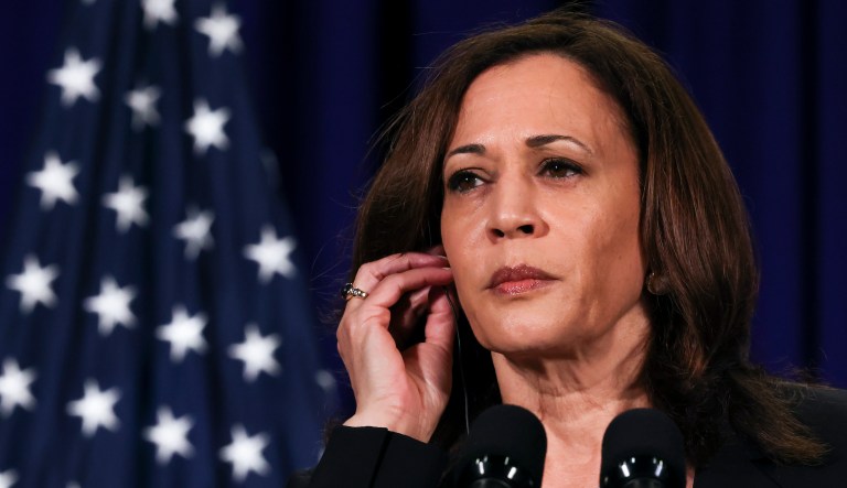U.S. Vice President Kamala Harris holds a news conference before departing Vietnam for the United States following her first official visit to Asia, in Hanoi, Vietnam, August 26, 2021.