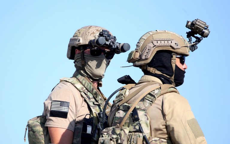 A U.S. Navy SEAL special forces operator, left, stands with a colleague during a joint U.S.-Cyprus military drill at Limassol port on Friday, Sept. 10, 2021.