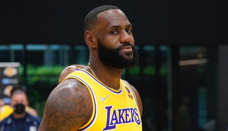 Los Angeles Lakers forward LeBron James during the NBA basketball team's Media Day Tuesday, Sept. 28, 2021, in El Segundo, Calif.