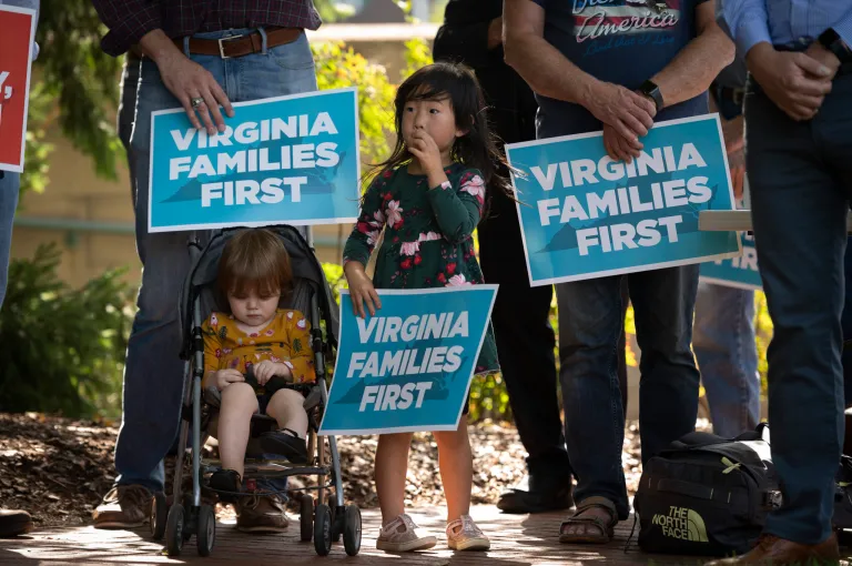Families participate in a rally sponsored by Catholic Vote and Fight for Schools, in Leesburg, Va.