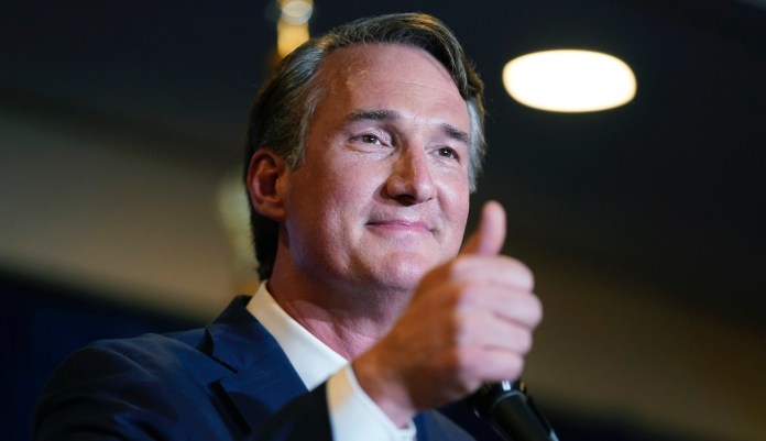 Virginia Gov.-elect Glenn Youngkin speaks at an election night party in Chantilly, Va., early Wednesday, Nov. 3, 2021, after he defeated Democrat Terry McAuliffe.