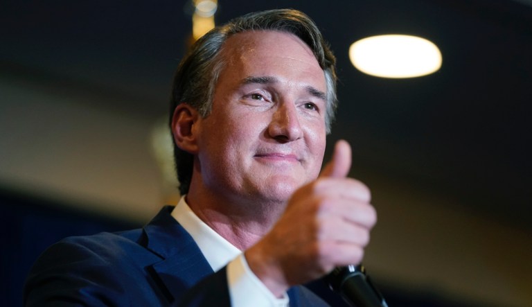Virginia Gov.-elect Glenn Youngkin speaks at an election night party in Chantilly, Va., early Wednesday, Nov. 3, 2021, after he defeated Democrat Terry McAuliffe.