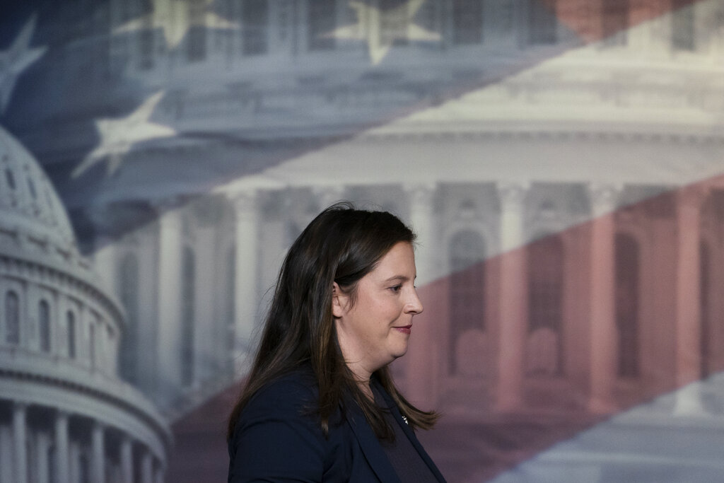Rep. Elise Stefanik leaning against House Republican whip bid
