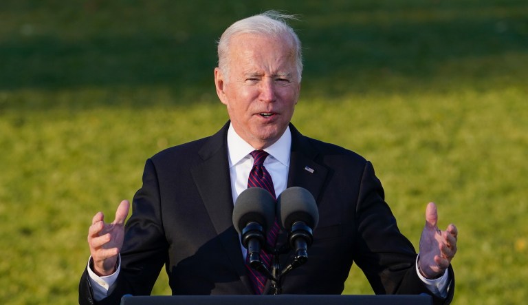 President Joe Biden speaks before signing the $1.2 trillion bipartisan infrastructure bill into law during a ceremony on the South Lawn of the White House in Washington, Monday, Nov. 15, 2021.