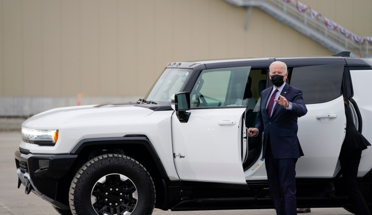 Biden touts American leadership and green energy in Detroit stop