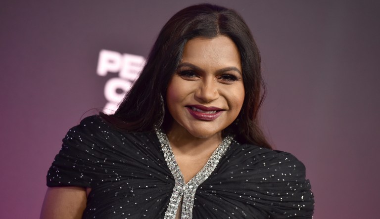 Mindy Kaling arrives at the People's Choice Awards on Tuesday, Dec. 7, 2021, at the Barker Hangar in Santa Monica, Calif. 