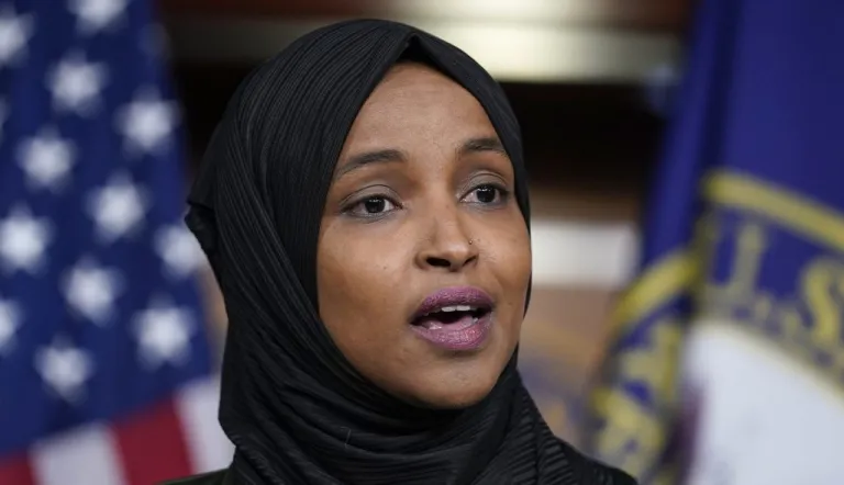 Rep. Ilhan Omar (D-MN) during a news conference at the Capitol in Washington, Nov. 30, 2021.