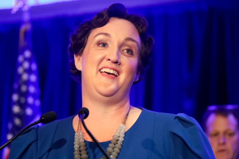 In this Nov. 6, 2018, file photo, Democratic then-congressional candidate Katie Porter speaks during an election night event in Tustin, California.