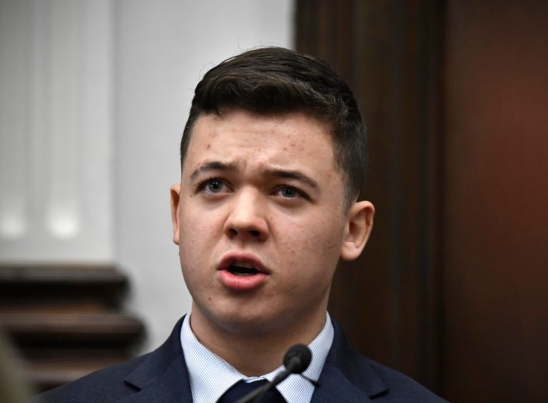 FILE - Kyle Rittenhouse testifies Nov. 10, 2021, during his trial at the Kenosha County Courthouse in Kenosha, Wisconsin.
