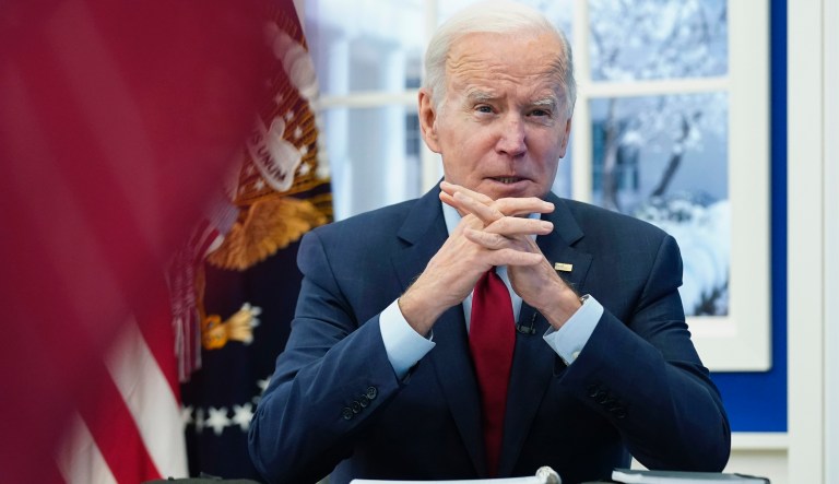 President Joe Biden speaks as he meets with the White House COVID-19 Response Team on the latest developments related to the Omicron variant in the South Court Auditorium in the Eisenhower Executive Office Building on the White House Campus in Washington, Tuesday, Jan. 4, 2022.
