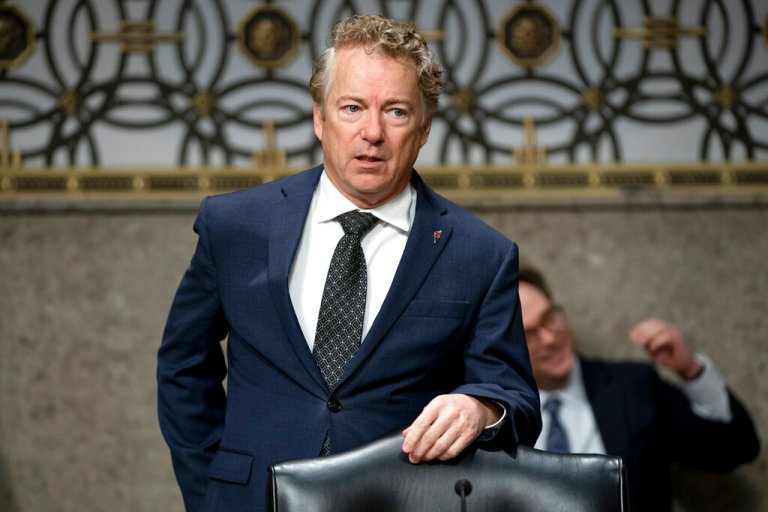 Sen. Rand Paul, a Kentucky Republican, arrives at a Senate Health, Education, Labor, and Pensions Committee hearing to examine the federal response to COVID-19 and new emerging variants on Jan. 11, 2022.