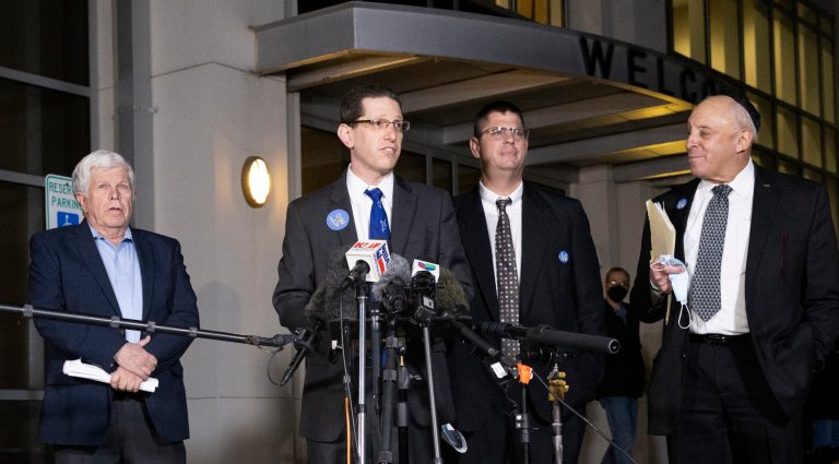 ‘We’ll get through this’: Rabbi who was held hostage leads prayer service