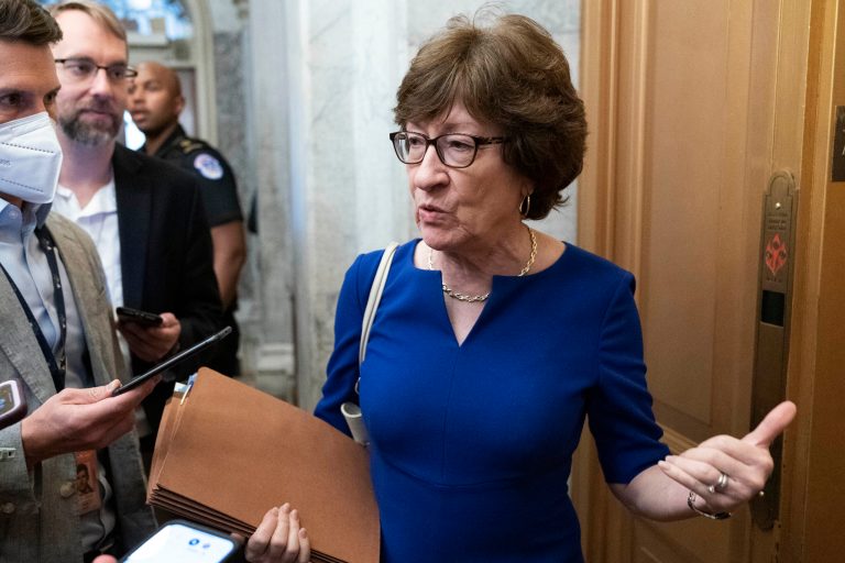 FILEâ Sen. Susan Collins, R-Maine, takes raises concerns about Supreme Court leak indicating the high court will overturn Roe v. Wade. (AP Photo/Jose Luis Magana, File)