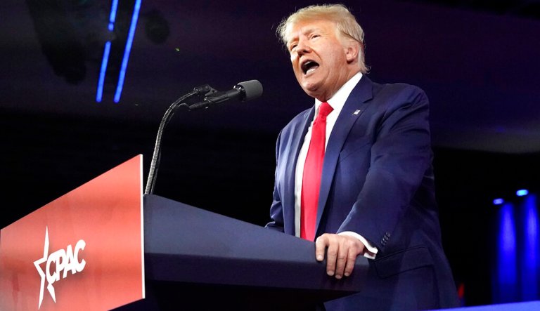FILE - Former President Donald Trump, speaks at the Conservative Political Action Conference (CPAC) Feb. 26, 2022, in Orlando, Fla. (AP Photo/John Raoux, File)