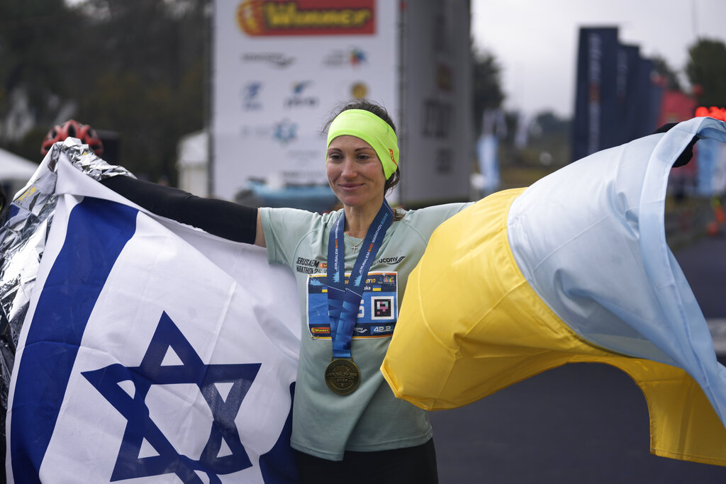 ‘For my country’: Ukrainian refugee wins women’s marathon in Jerusalem