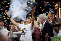 NCAA winners South Carolina stay in the locker room during national anthem