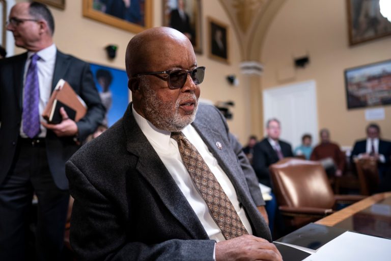 Chairman Bennie Thompson, D-Miss., of the House Select Committee investigating the Jan. 6 U.S. Capitol insurrection, arrives to testify before the House Rules Committee seeking contempt of Congress charges against former President Donald Trump advisers Peter Navarro and Dan Scavino in response to their refusal to comply with subpoenas, at the Capitol in Washington, Monday, April 4, 2022.