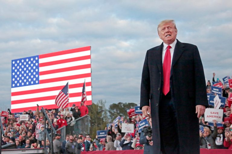 Former President Donald Trump arrives to speak at a rally Saturday, April 9, 2022, in Selma, N.C.