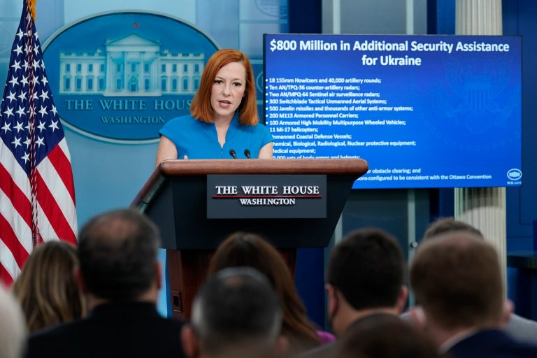 White House press secretary Jen Psaki speaks during the daily briefing at the White House in Washington, Wednesday, April 13, 2022. 