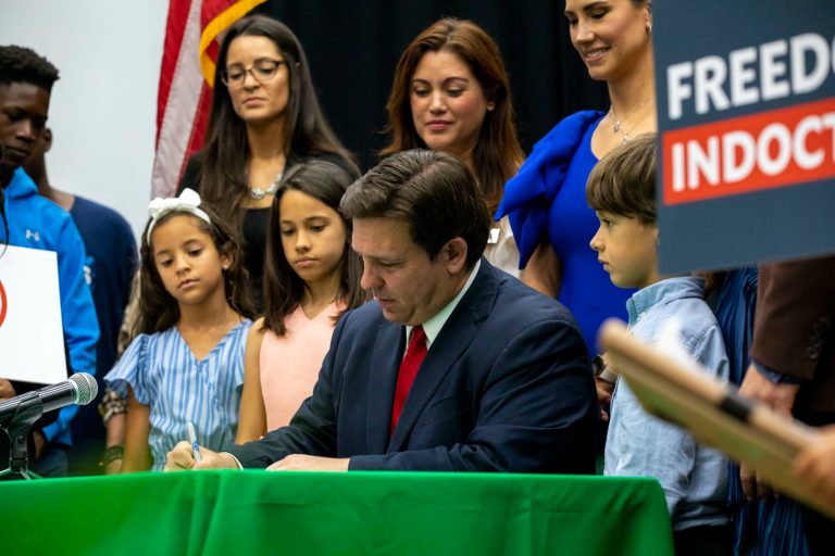 Florida Gov. Ron DeSantis publicly signs HB7, 