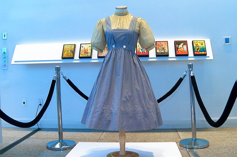 A blue and white checked gingham dress, worn by Judy Garland in the 