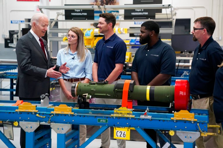 President Joe Biden speaks during tour of the Lockheed Martin Pike County Operations facility where Javelin anti-tank missiles are manufactured, Tuesday, May 3, 2022, in Troy, Ala.