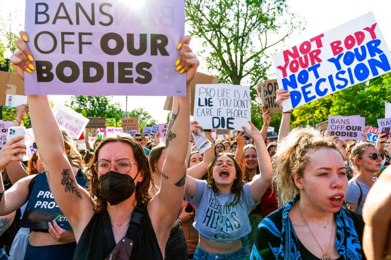 Abortion rights activists protest outside of the U.S. Supreme Court Tuesday, May 3, 2022, in Washington. (AP Photo/Jose Luis Magana)
