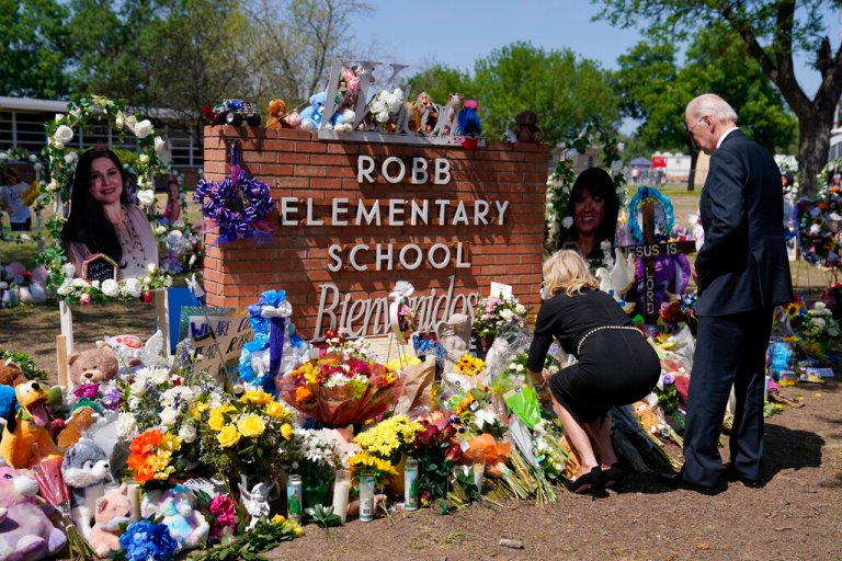 President Biden and first lady visit Uvalde memorial before meeting families of victims