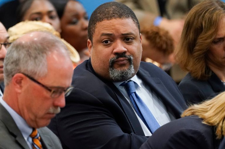 New York County District Attorney Alvin Bragg attends a ceremony where Gov. Kathy Hochul signed a package of bills to strengthen gun laws, Monday, June 6, 2022, in New York.