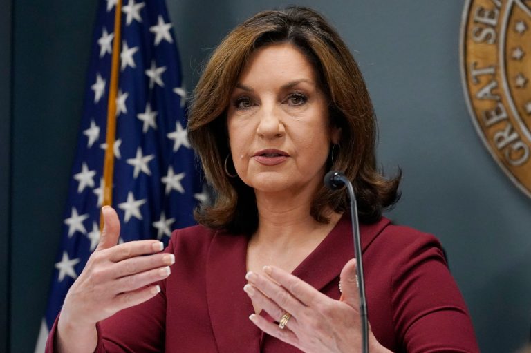 Oklahoma State Superintendent of Public Instruction Joy Hofmeister delivers a report on Epic Charter Schools during a news conference, Tuesday, June 21, 2022, in Oklahoma City.
