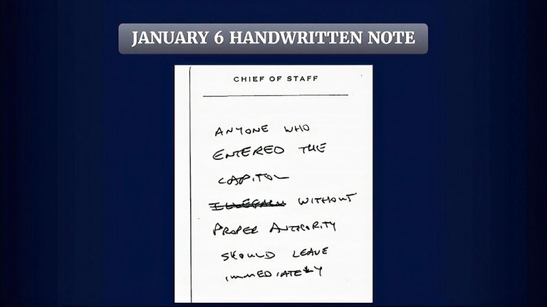The handwritten note purportedly written by Cassidy Hutchinson.