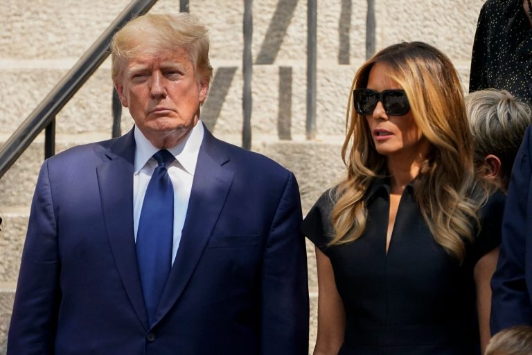 Former President Donald Trump, left, and Melania Trump depart the funeral of Ivana Trump, Wednesday, July 20, 2022, in New York. A new book titled 