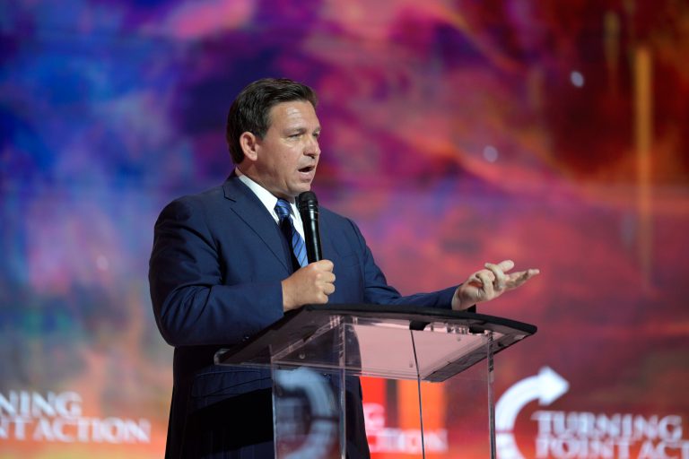 Florida Gov. Ron DeSantis addresses attendees during the Turning Point USA Student Action Summit, Friday, July 22, 2022, in Tampa, Fla. DeSantis is set to make a 