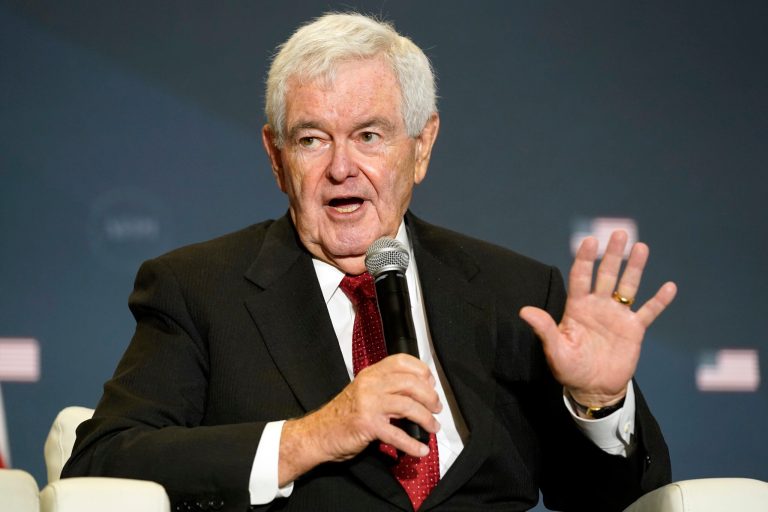 Former House Speaker Newt Gingrich speaks before former President Donald Trump at an America First Policy Institute agenda summit at the Marriott Marquis in Washington, Tuesday, July 26, 2022. 