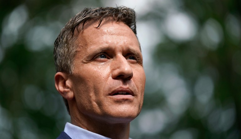 Former Missouri Gov. Eric Greitens speaks to reporters after voting in Missouri's primary election Tuesday, Aug. 2, 2022, in Innsbrook, Mo.