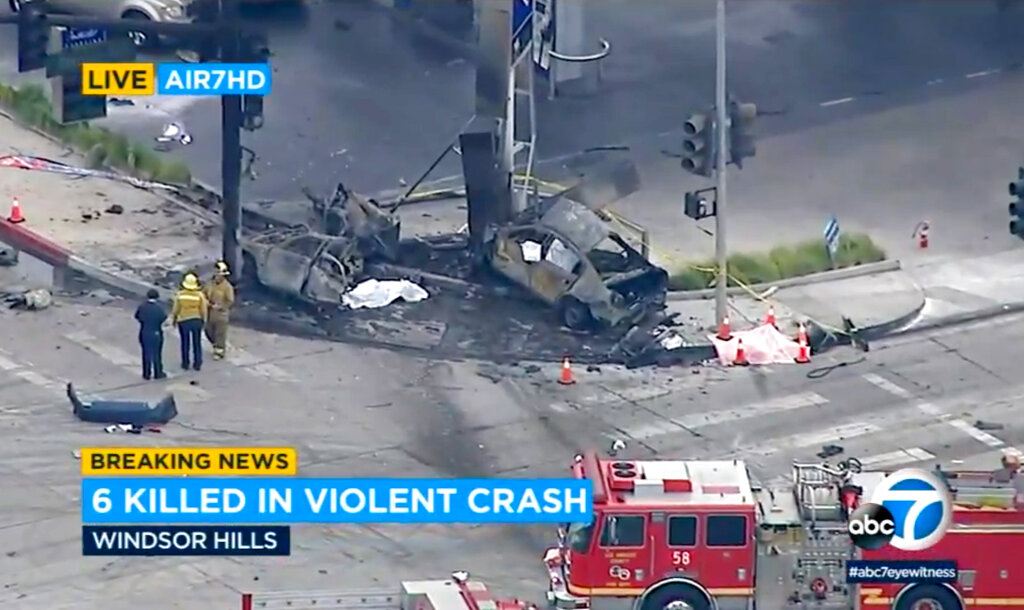 Video shows fiery LA traffic collision with car ‘flying in like a missile’