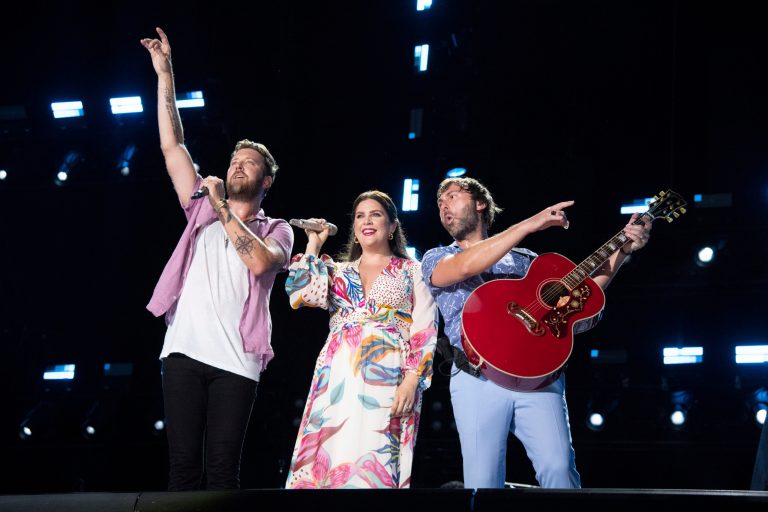 Charles Kelley, Hillary Scott, and Dave Haywood of Lady A perform during CMA Fest 2022 in Nashville, Tennessee, on June 12, 2022. Grammy-winning country trio Lady A is postponing its tour this year as band member Charles Kelley focuses on sobriety.