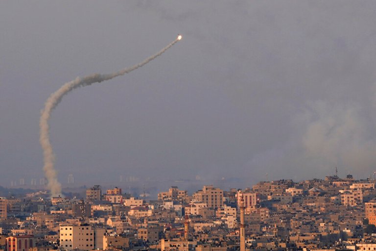 Rockets are launched from Gaza towards Israel, over Gaza City, Sunday, Aug. 7, 2022.