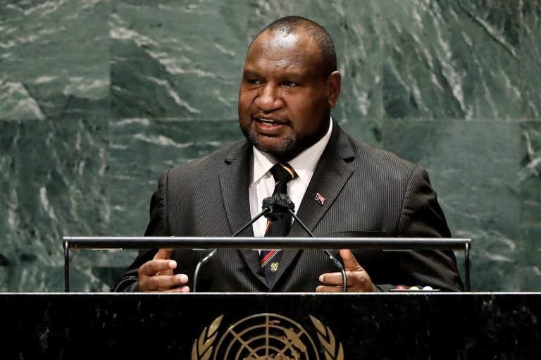 Prime Minister of Papua New Guinea James Marape addresses the 76th session of the United Nations General Assembly, on Sept. 24, 2021, at the U.N. headquarters.