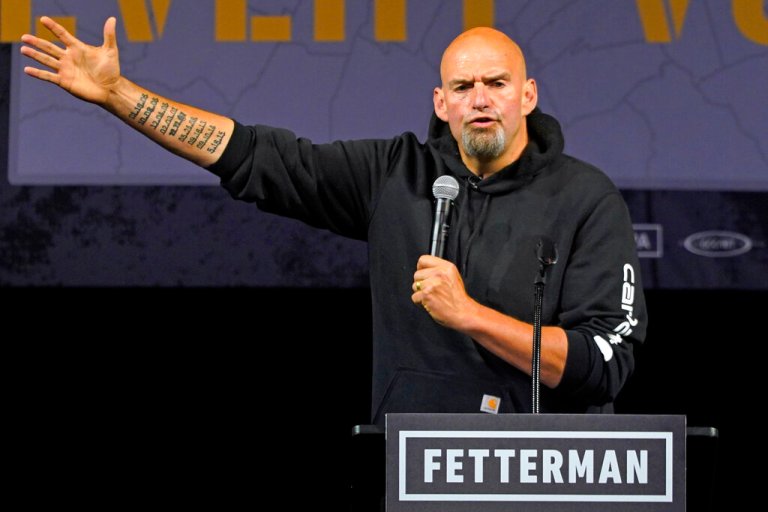 Fetterman speaks at a rally in Erie, Pennsylvania, in August.
