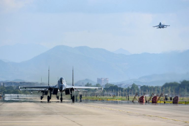 In this photo released by China's Xinhua News Agency, air force and naval aviation corps of the Eastern Theater Command of the Chinese People's Liberation Army (PLA) fly planes at an unspecified location in China, Aug. 4, 2022. The Chinese air force is sending fighter jets and bombers to Thailand for a joint exercise with the Thai military on Sunday, Aug. 14, 2022.