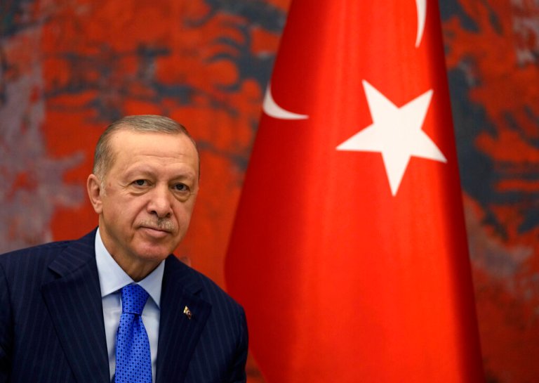 Turkey's President Recep Tayyip Erdogan listens his Serbian counterpart Aleksandar Vucic during talks in Belgrade, Serbia, Wednesday, Sept. 7, 2022. Erdogan arrived Tuesday in Serbia, as a part of his Balkan's tour.