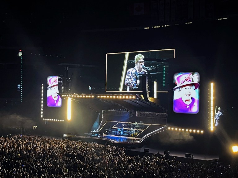 Elton John paid tribute to Queen Elizabeth II at his final concert in Toronto, on Thursday, Sept. 8, 2022.